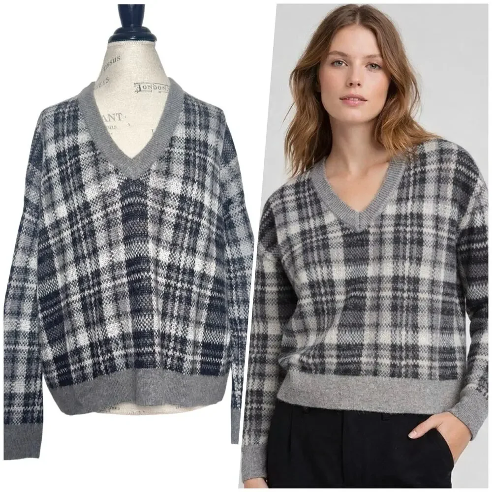 Banana Republic | Women | Plaid Wool Mohair Blend Boxy V-Neck Sweater | Medium